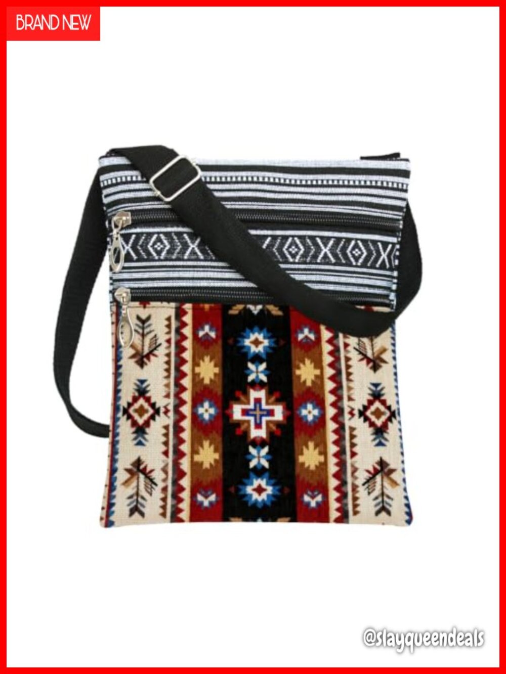Aztec Tribal Pattern Crossbody Bag Adjustable Strap Polyester Messenger Purse